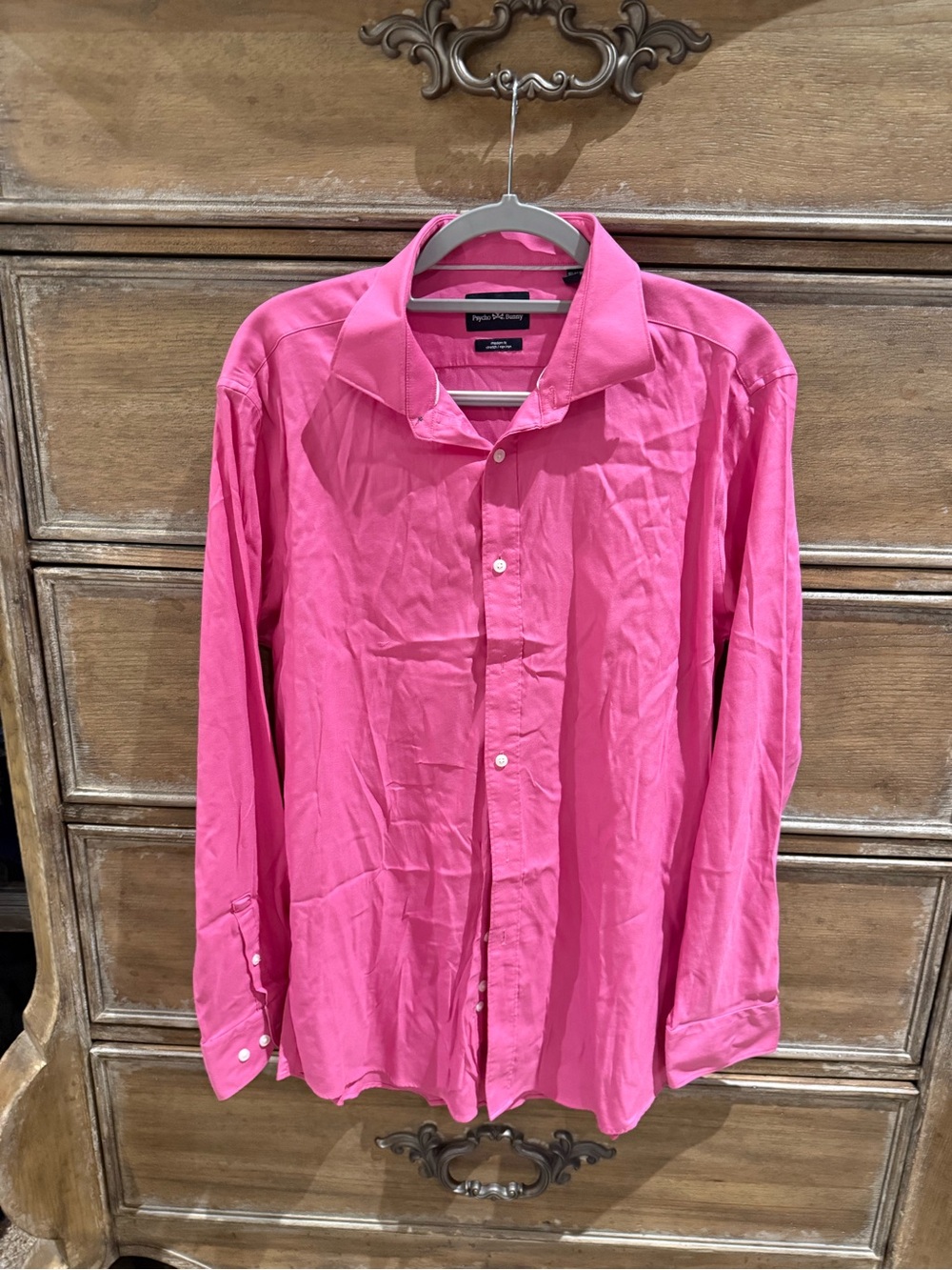 Psycho Bunny Men’s Bright Pink Long-Sleeve Button Shirt